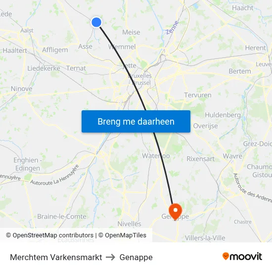 Merchtem Varkensmarkt to Genappe map