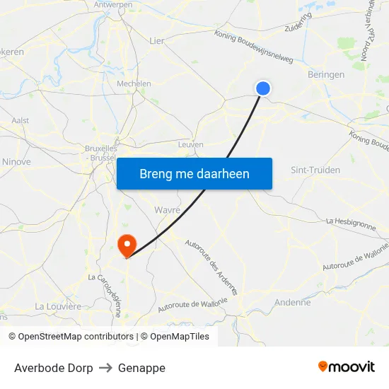 Averbode Dorp to Genappe map
