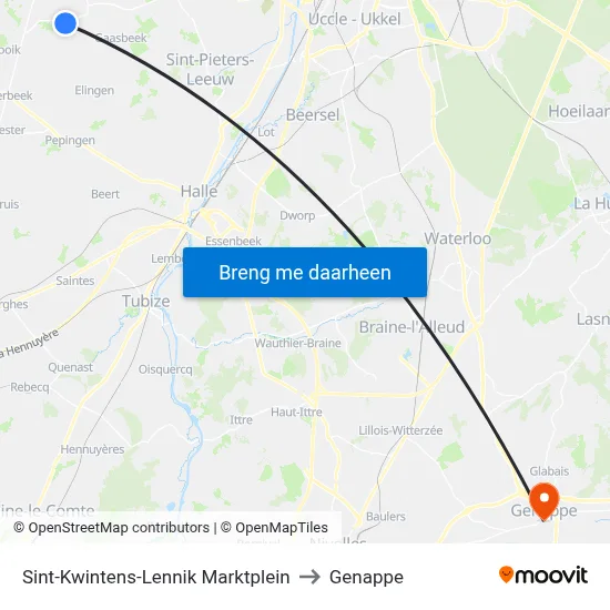 Sint-Kwintens-Lennik Marktplein to Genappe map