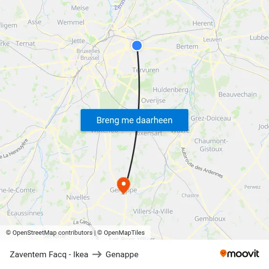 Zaventem Facq - Ikea to Genappe map