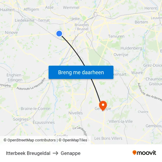 Itterbeek Breugeldal to Genappe map