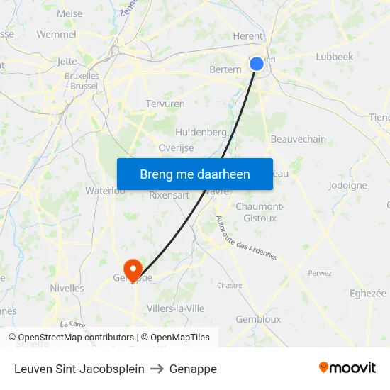 Leuven Sint-Jacobsplein to Genappe map
