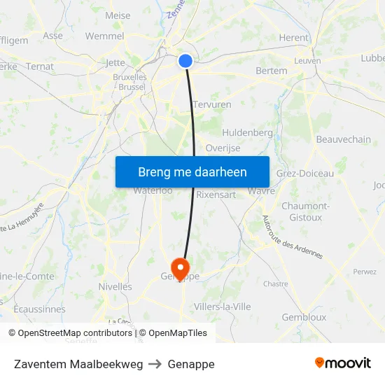 Zaventem Maalbeekweg to Genappe map