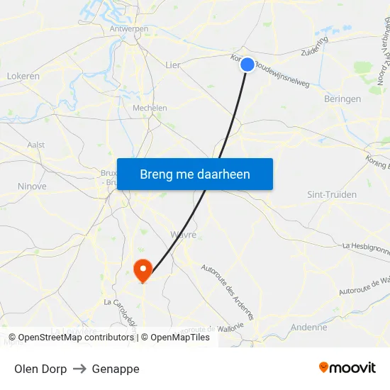 Olen Dorp to Genappe map