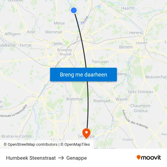 Humbeek Steenstraat to Genappe map