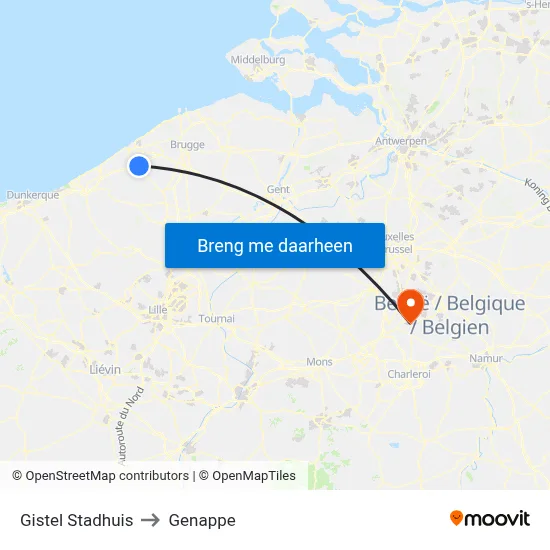 Gistel Stadhuis to Genappe map