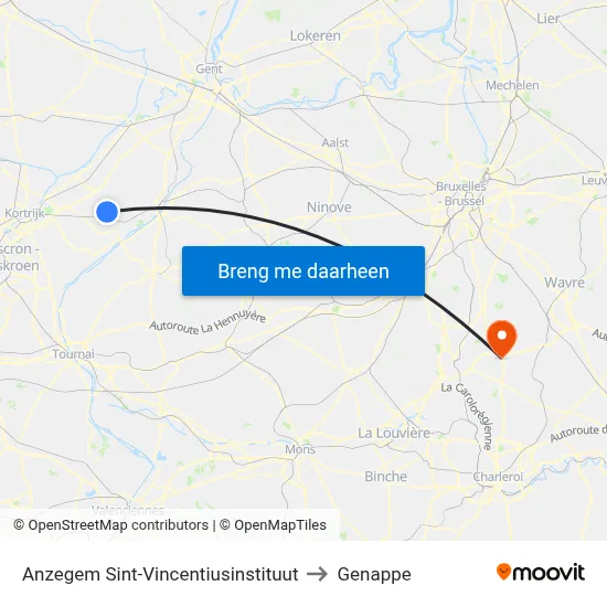 Anzegem Sint-Vincentiusinstituut to Genappe map