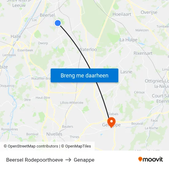 Beersel Rodepoorthoeve to Genappe map