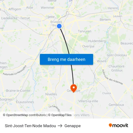 Sint-Joost-Ten-Node Madou to Genappe map