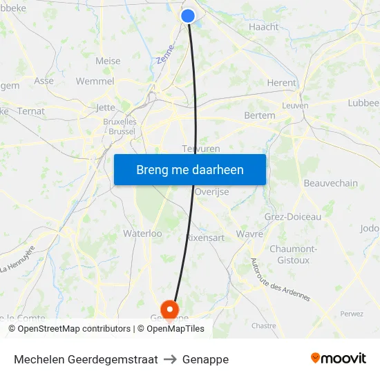 Mechelen Geerdegemstraat to Genappe map