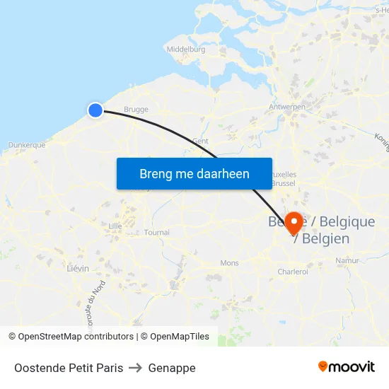 Oostende Petit Paris to Genappe map