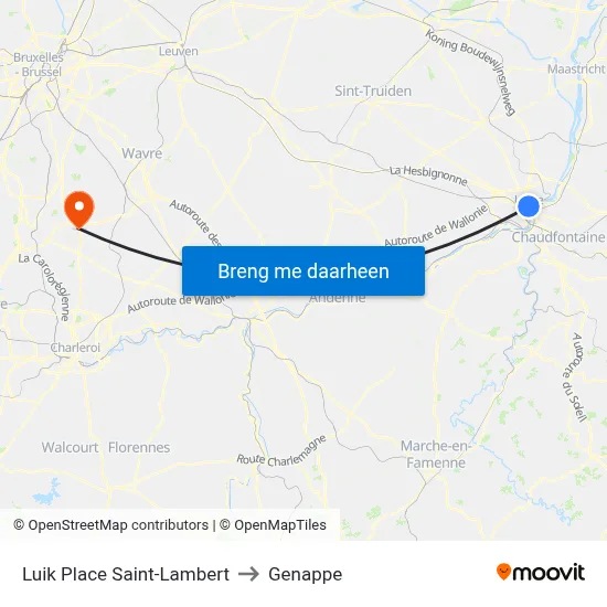 Luik Place Saint-Lambert to Genappe map