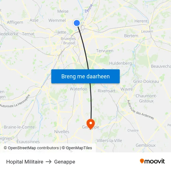 Hopital Militaire to Genappe map