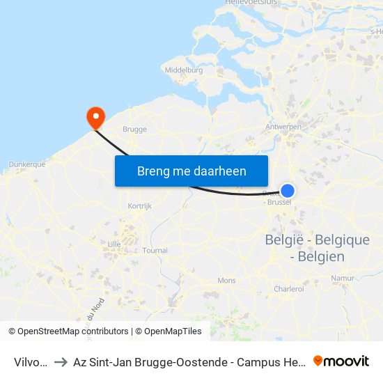 Vilvorde to Az Sint-Jan Brugge-Oostende - Campus Hendrik Serruys map