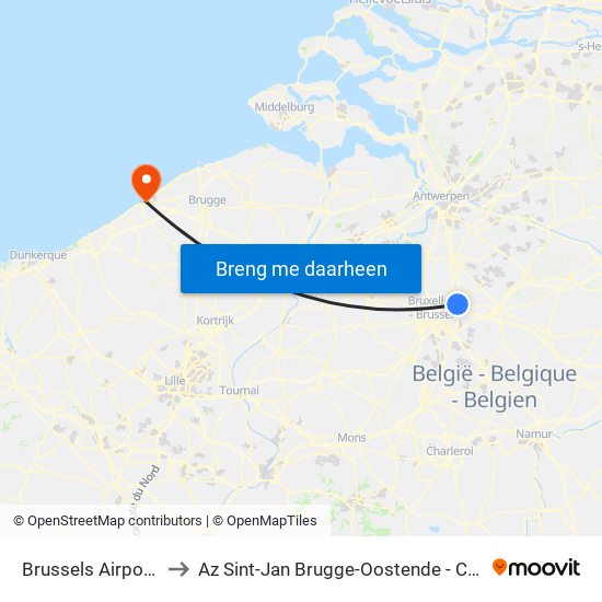 Brussels Airport-Zaventem to Az Sint-Jan Brugge-Oostende - Campus Hendrik Serruys map