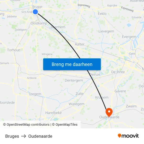 Bruges to Oudenaarde map