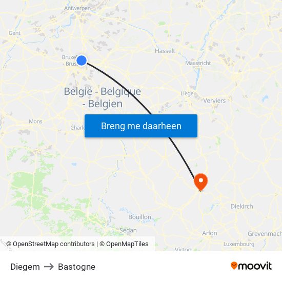 Diegem to Bastogne map