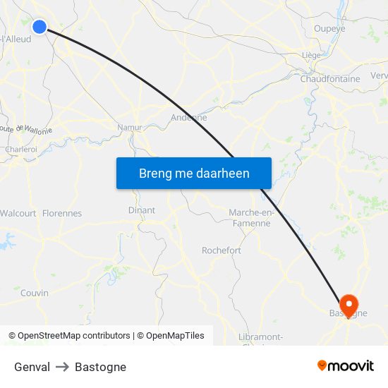 Genval to Bastogne map