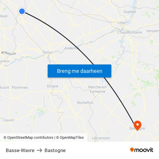 Basse-Wavre to Bastogne map