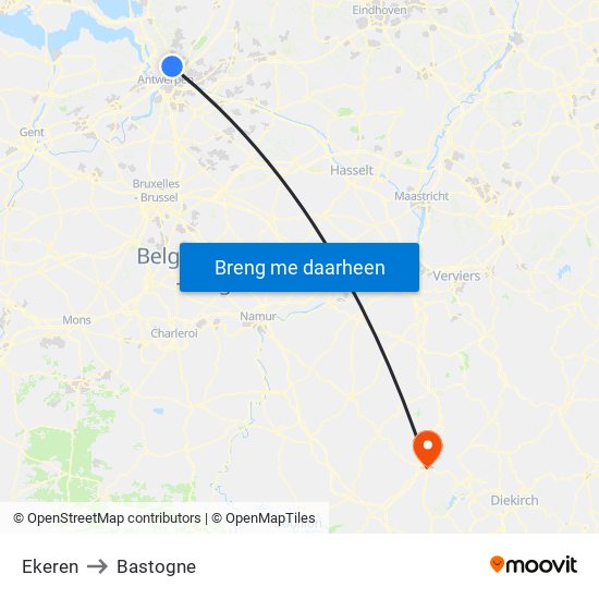 Ekeren to Bastogne map