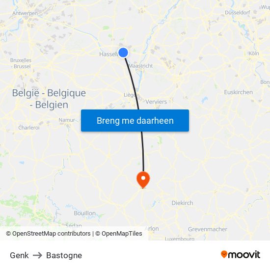 Genk to Bastogne map