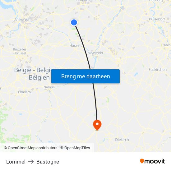 Lommel to Bastogne map