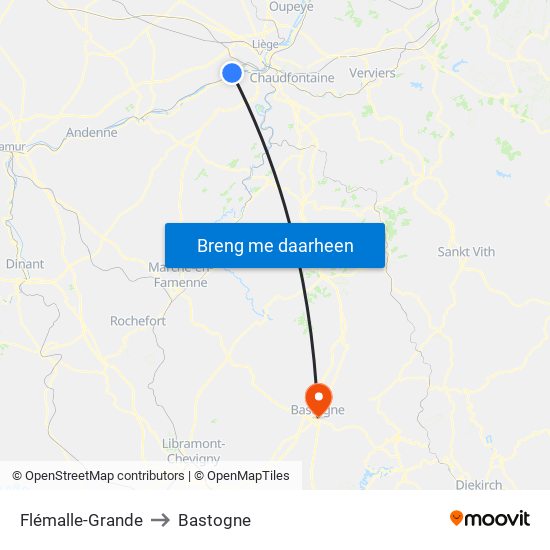 Flémalle-Grande to Bastogne map