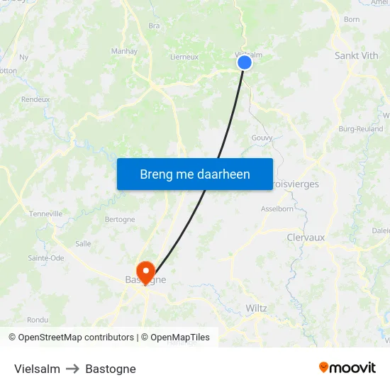 Vielsalm to Bastogne map