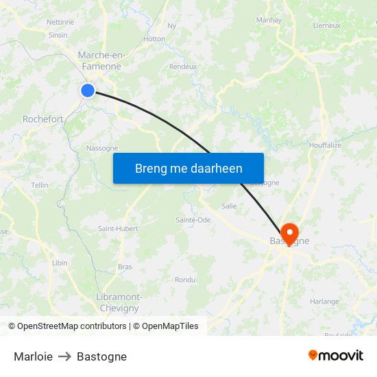 Marloie to Bastogne map