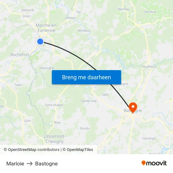 Marloie to Bastogne map