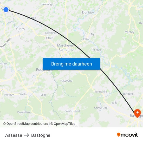 Assesse to Bastogne map