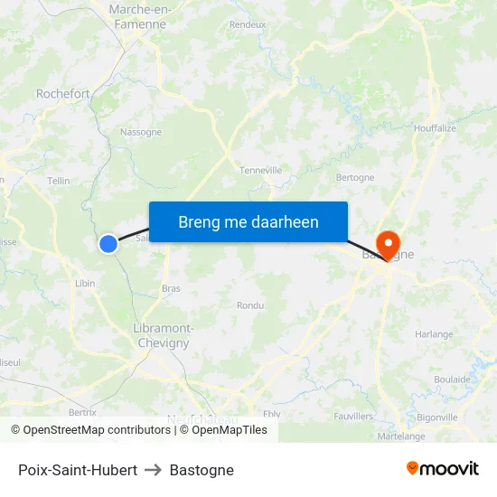 Poix-Saint-Hubert to Bastogne map