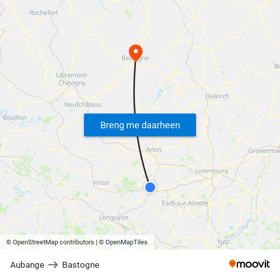 Aubange to Bastogne map
