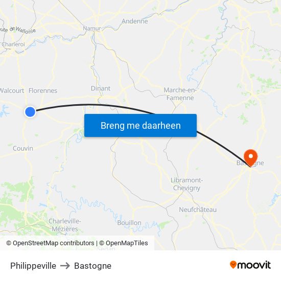 Philippeville to Bastogne map