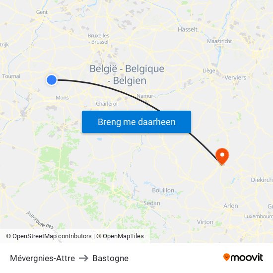 Mévergnies-Attre to Bastogne map