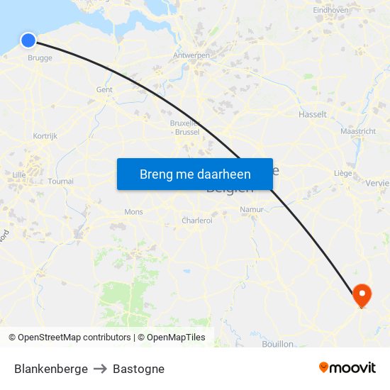 Blankenberge to Bastogne map