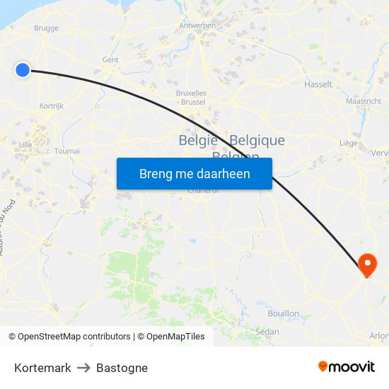 Kortemark to Bastogne map