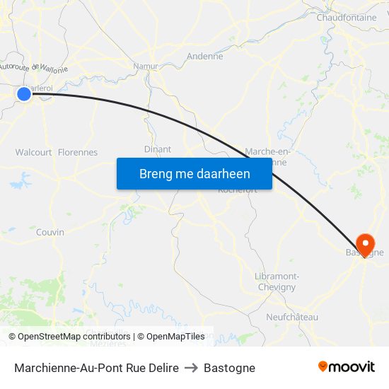 Marchienne-Au-Pont Rue Delire to Bastogne map