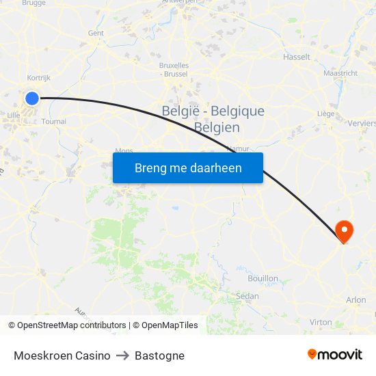 Moeskroen Casino to Bastogne map
