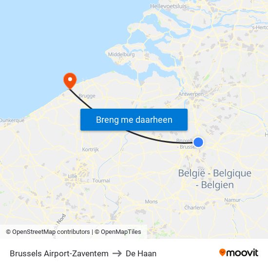 Brussels Airport-Zaventem to De Haan map