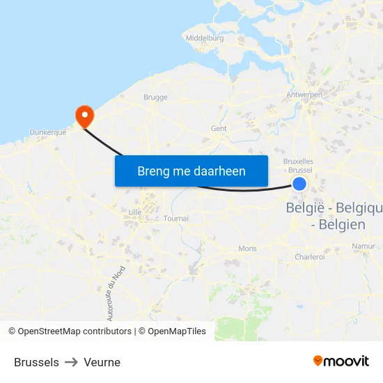 Brussels to Veurne map