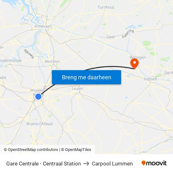 Gare Centrale - Centraal Station to Carpool Lummen map