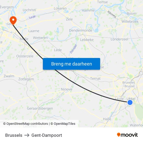 Brussels to Gent-Dampoort map