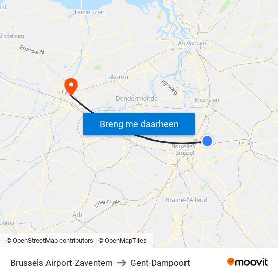 Brussels Airport-Zaventem to Gent-Dampoort map