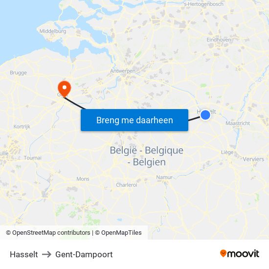 Hasselt to Gent-Dampoort map