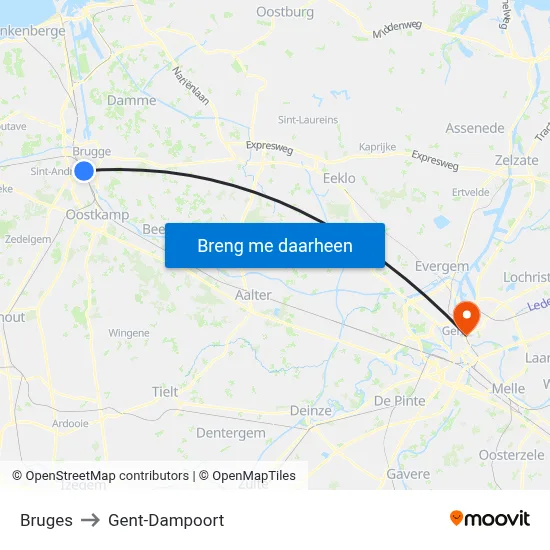 Bruges to Gent-Dampoort map