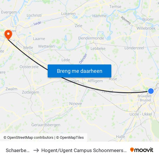 Schaerbeek to Hogent / Ugent Campus Schoonmeersen map