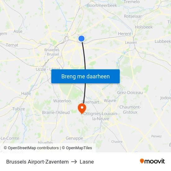 Brussels Airport-Zaventem to Lasne map