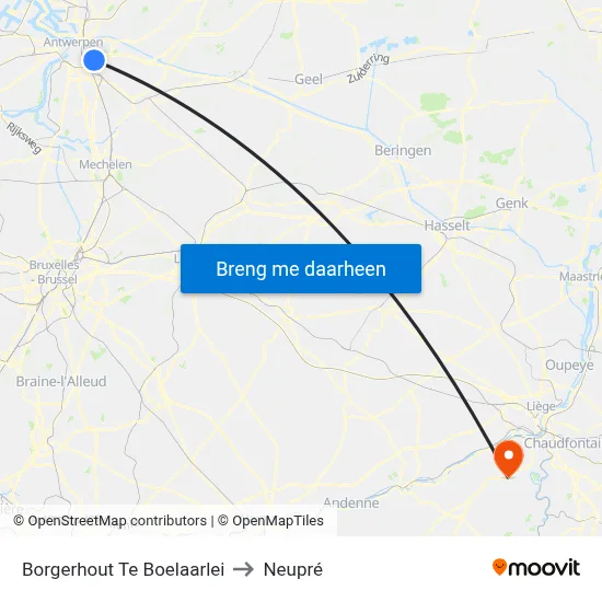 Borgerhout Te Boelaarlei to Neupré map