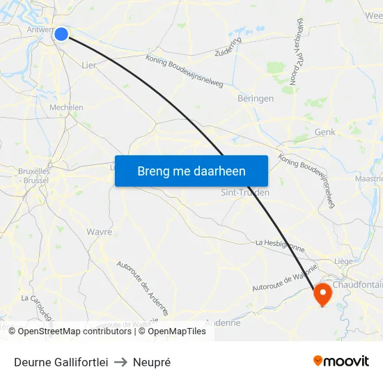 Deurne Gallifortlei to Neupré map